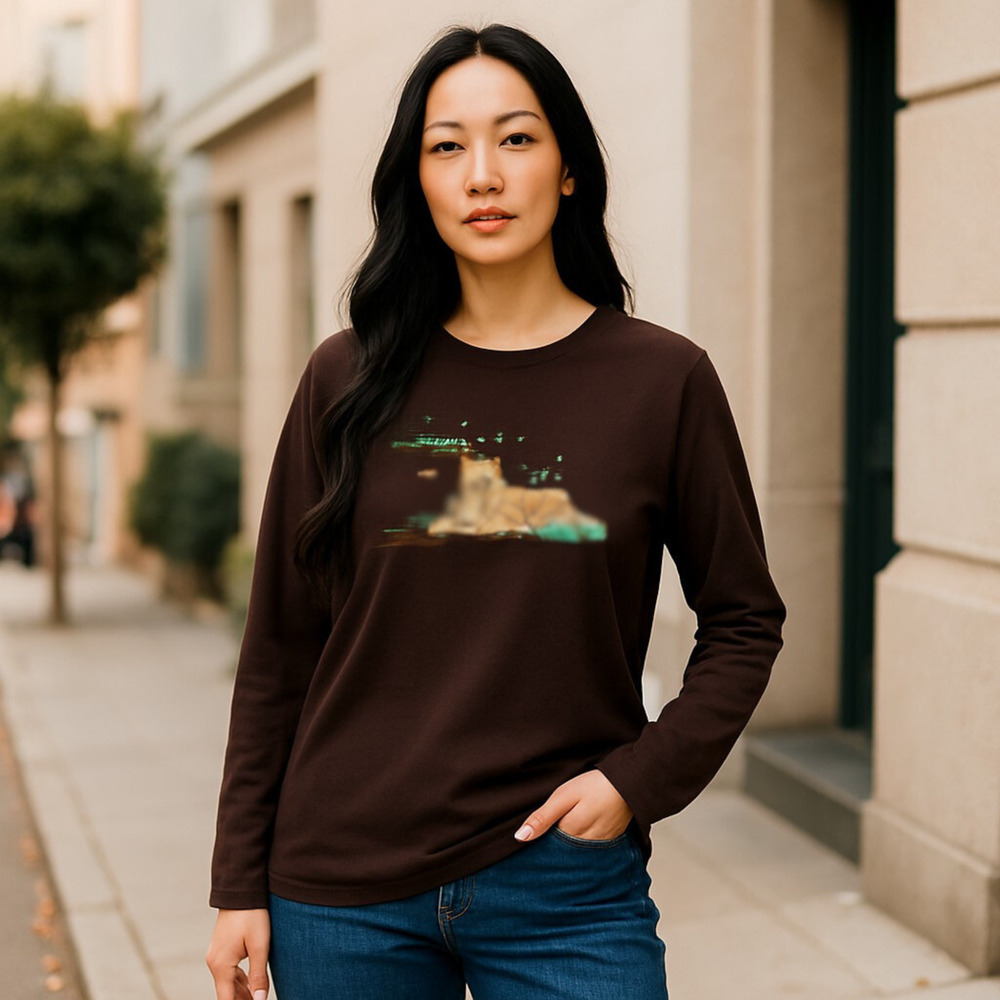 Quacker Factory Sweater Womens M Brown Embroidered Tiger Big Cat Sequin Nature